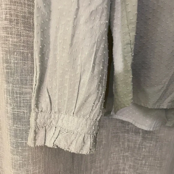 J. Crew Soft Gray Ruffle Trim Clip Dot Blouse, Size S - Picture 3 of 6